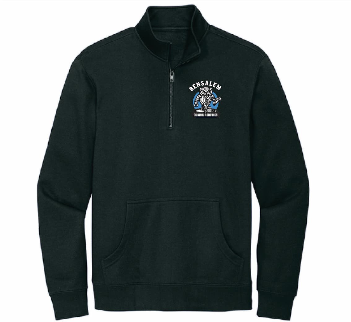 Dark Grey dark grey heather quarter-zip pullover with the owl bot logo on the left chest